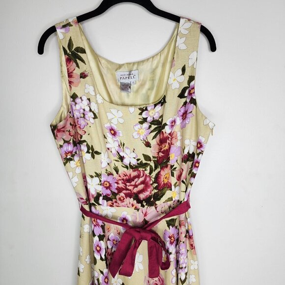 Adrianna Papell Linen Blend Belted Fit and flare Floral Vintage Dress Size 14 - Picture 2 of 12